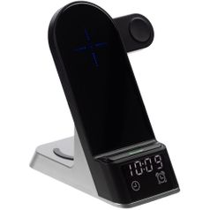 Зарядная станция c часами E-Store для смартфона, часов и наушников (Черная)