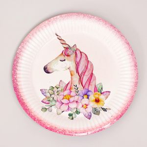 Набор бумажной посуды Единорог с цветами