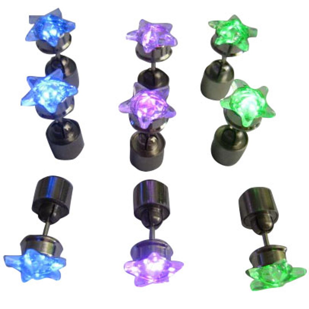 Светящиеся светодиодные серьги: голубые звездочки, фиолетовые звездочки, зеленые звездочки