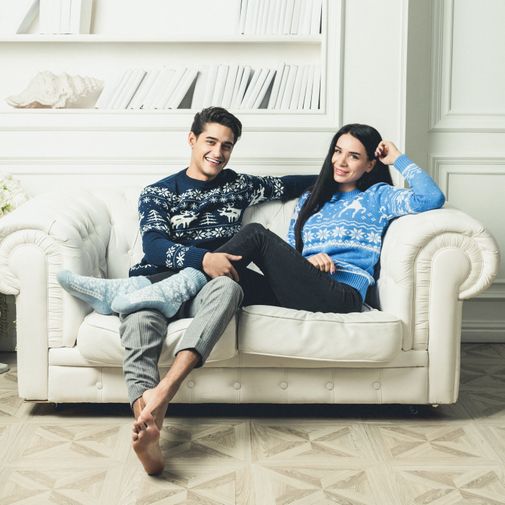 Свитер голубой с оленями Иней Свитер голубой с оленями Иней