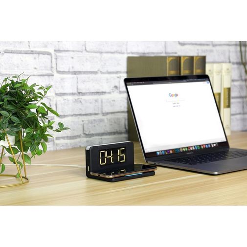 Часы настольные с беспроводным зарядным устройством Pitstop (черный)