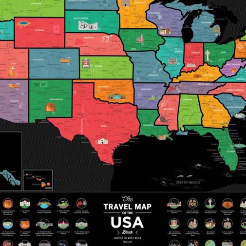 Скретч-карта США Travel Map USA Black