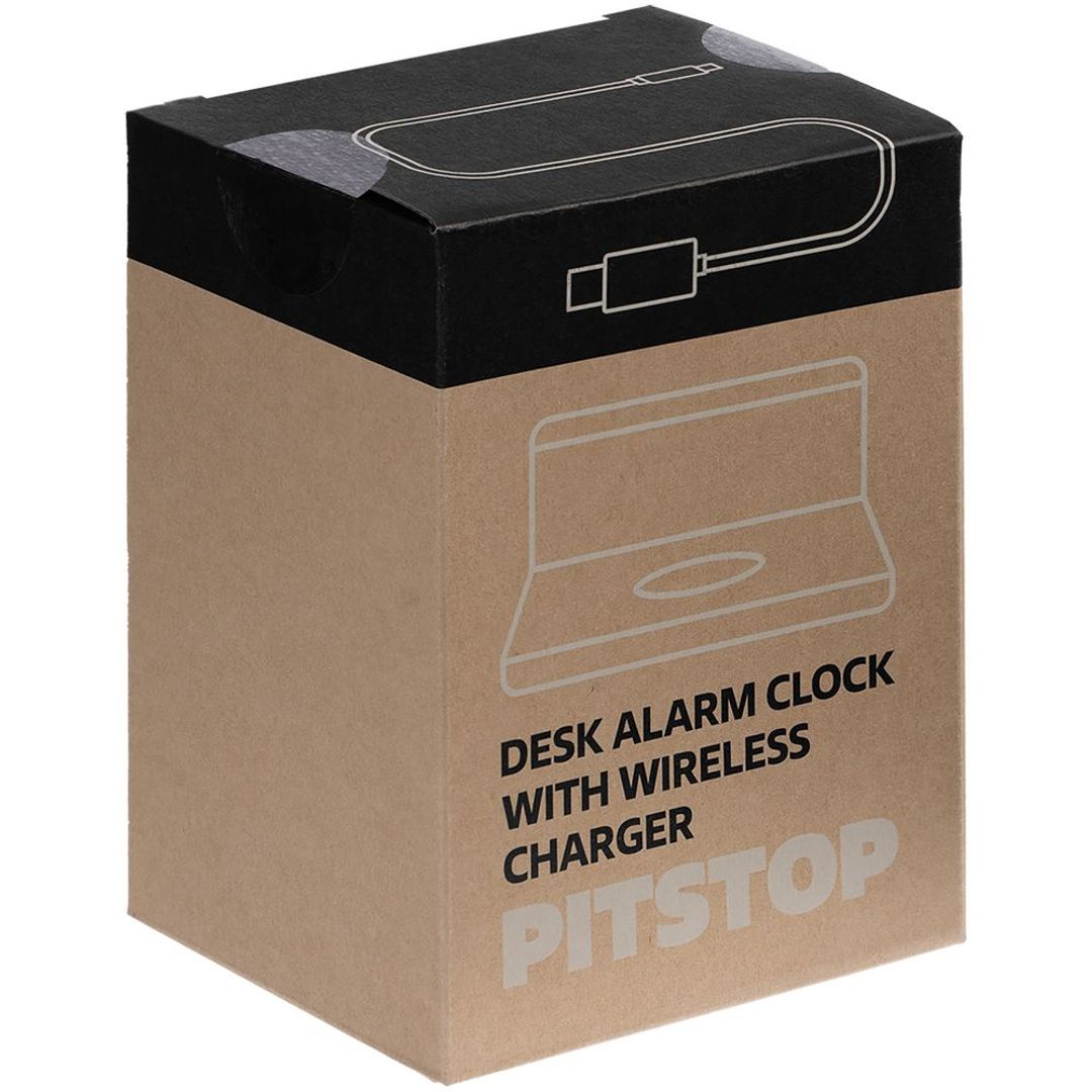 Часы настольные с беспроводным зарядным устройством Pitstop (белый)