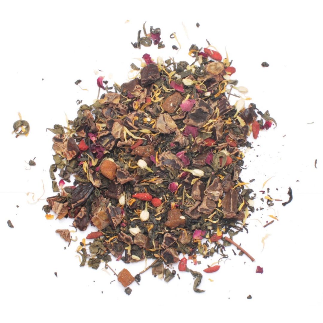 Зеленый чай Байховый ганпаудер (кэроб, манго, годжи) (75 г) Зеленый чай Байховый ганпаудер (кэроб, манго, годжи) (75 г)