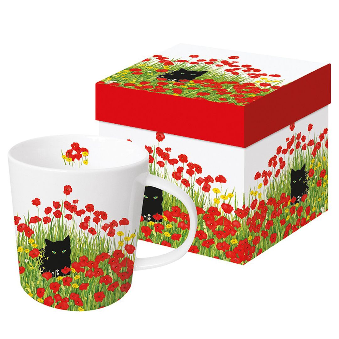 Кружка в подарочной упаковке Черная кошка Black Cat Poppies