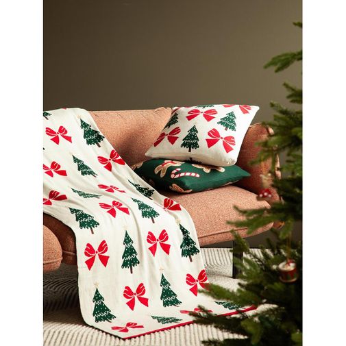 Плед из хлопка с новогодним рисунком Christmas Bows из коллекции New Year Essential, 130x180 см