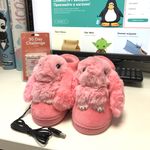 Тапочки с подогревом от USB Розовые кролики