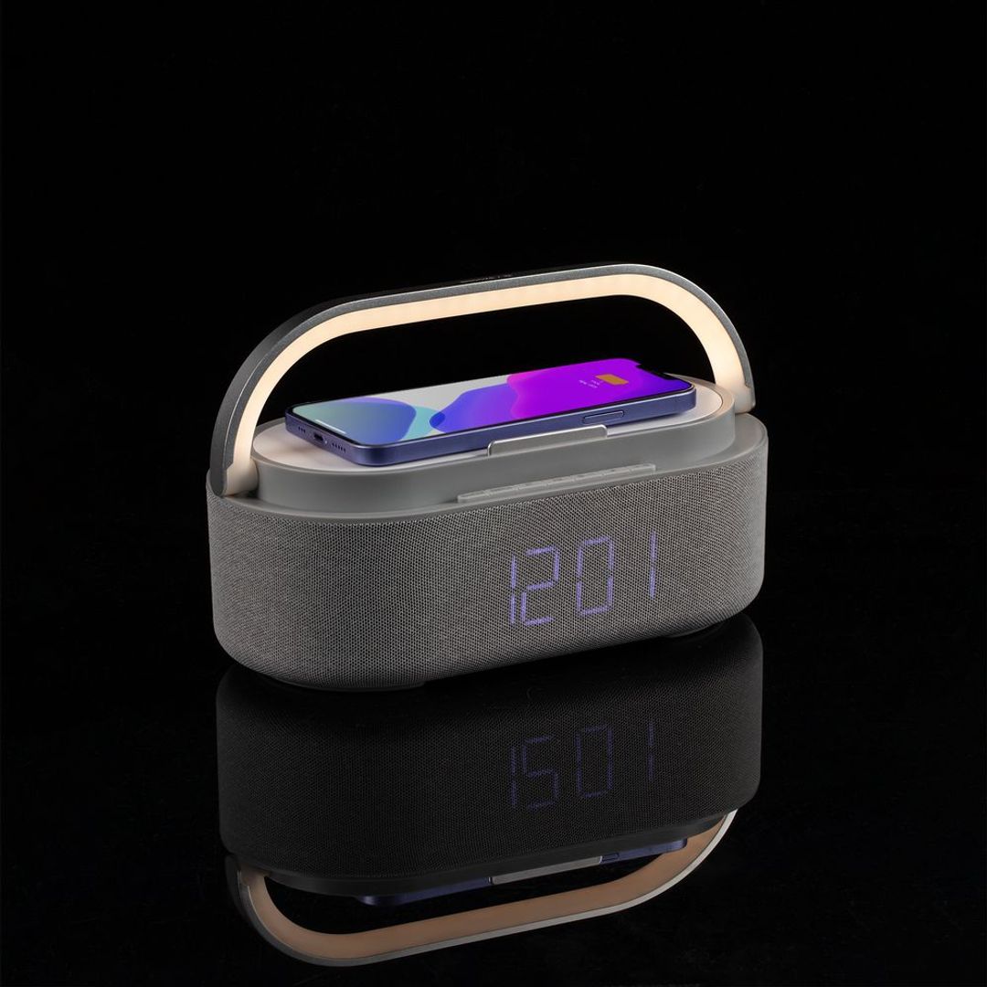 Колонка с часами и беспроводной зарядкой Veske (Серая)