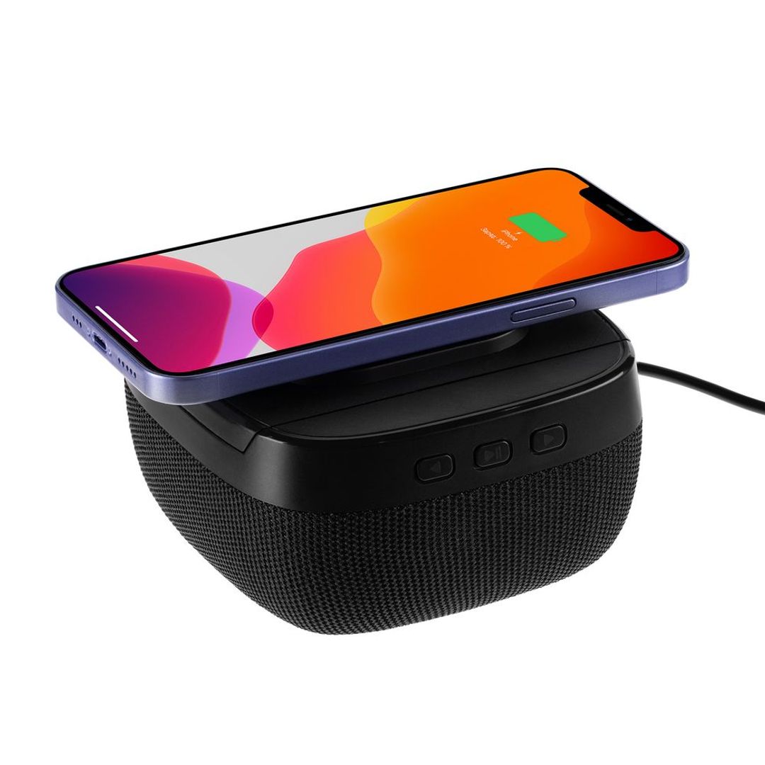 Колонка c беспроводной зарядкой Esca и подсветкой лого (Черная)