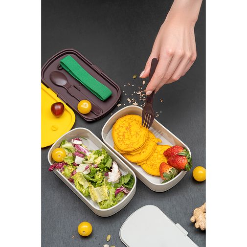 Ланч-бокс с приборами Food Time серый (1 л) Ланч-бокс с приборами Food Time серый (1 л)