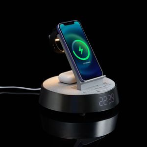 Bluetooth-колонка с беспроводной зарядкой и часами netEnergy (серый) Bluetooth-колонка с беспроводной зарядкой и часами netEnergy (серый)