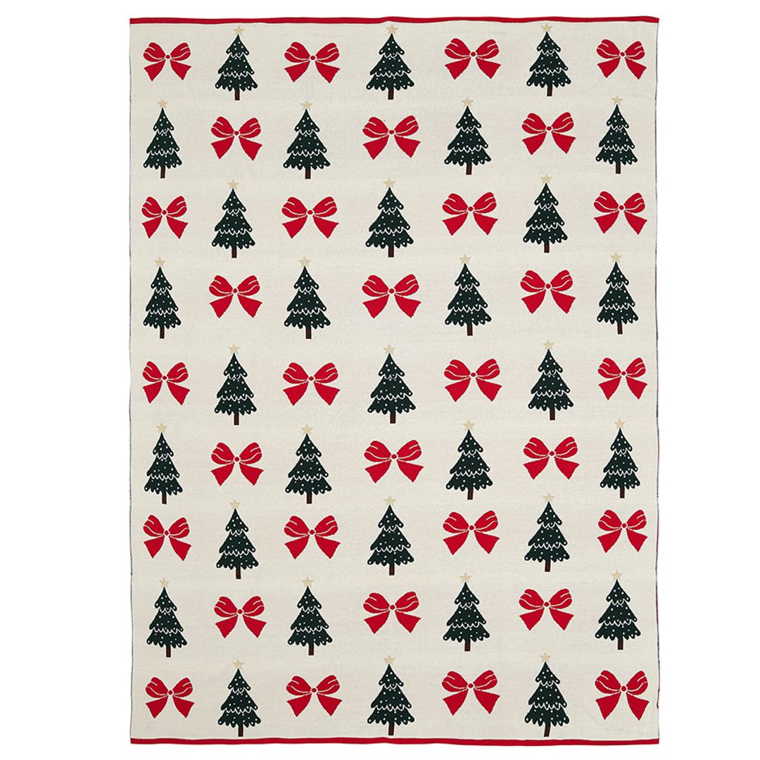 Плед из хлопка с новогодним рисунком Christmas Bows из коллекции New Year Essential, 130x180 см