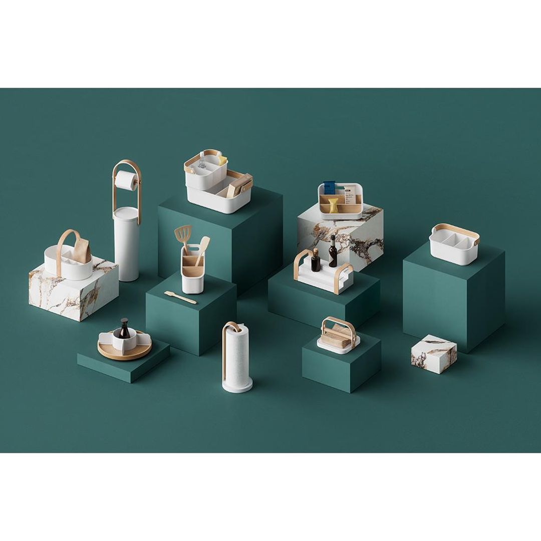 Держатель-органайзер для туалетной бумаги Bellwood (белый/натуральное дерево)