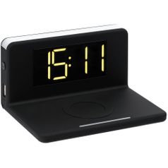 Часы настольные с беспроводным зарядным устройством Pitstop (черный)