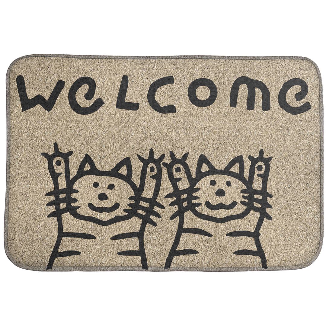 Коврик для входной двери 2 кота Welcome! (бежевый)