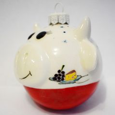 Фарфоровый елочный шар Коровка с бокалом (ручная роспись)