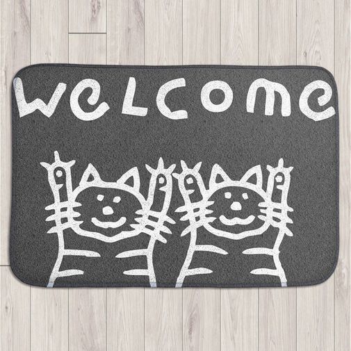 Коврик для входной двери 2 кота Welcome! (серый)