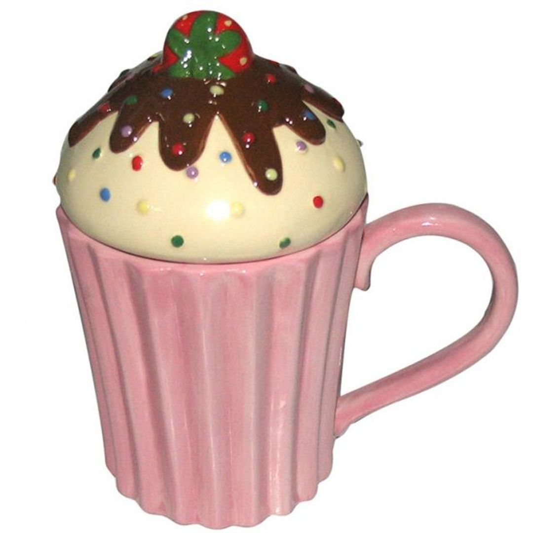 Кружка с крышкой Капкейк (Клубничный)