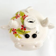Фарфоровый елочный шар Коровка Мила (ручная роспись)