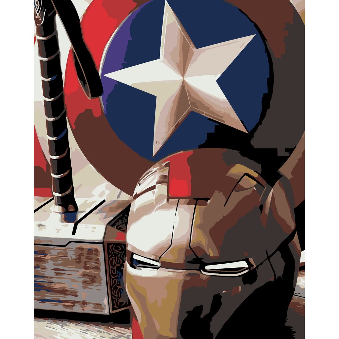 Картина по номерам Marvel Молот, щит и шлем (40х50 см)