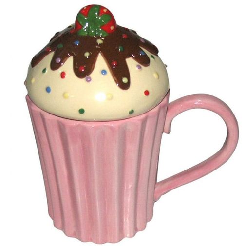 Кружка с крышкой Капкейк (Клубничный)