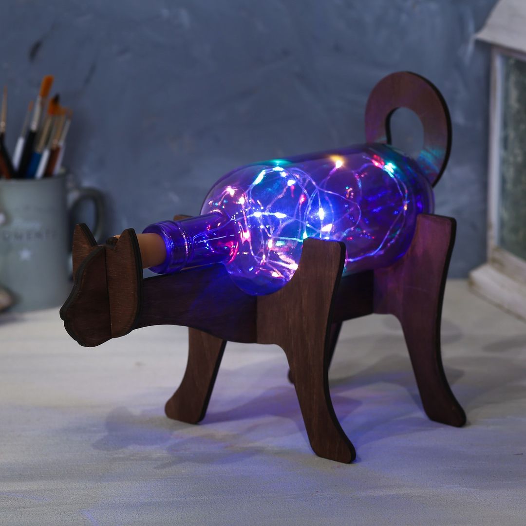 Светильник в бутылке на подставке Кот