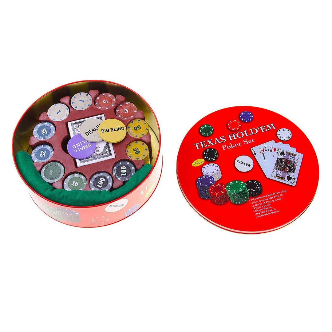 Покерный набор Texas Hold круглый (240 фишек)