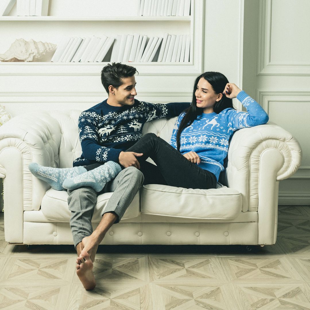 Свитер голубой с оленями Иней Свитер голубой с оленями Иней