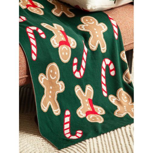 Плед из хлопка с новогодним рисунком Gingerman из коллекции New Year Essential, 130x180 см