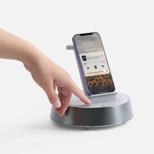 Bluetooth-колонка с беспроводной зарядкой и часами netEnergy (серый)