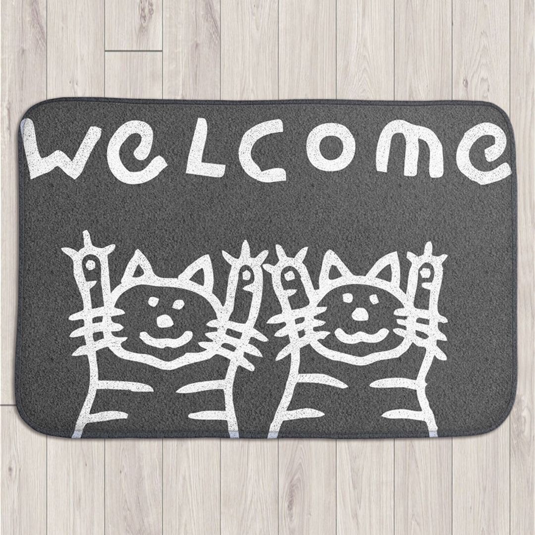 Коврик для входной двери 2 кота Welcome! (серый)