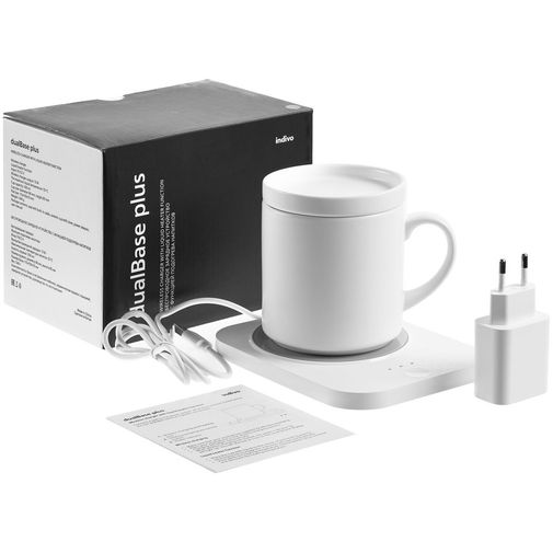 Кружка с подогревом и беспроводной зарядкой Dual Base Plus (Белая)