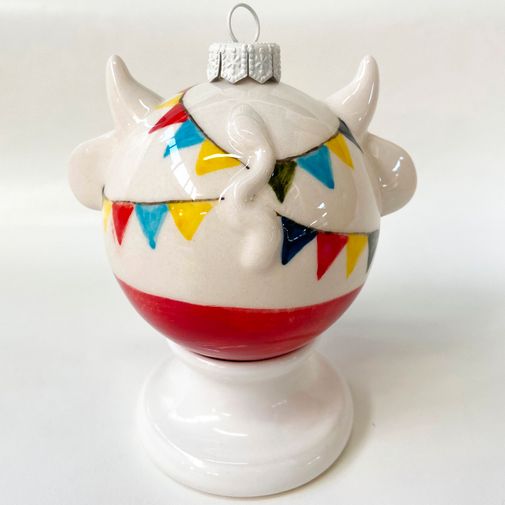 Фарфоровый елочный шар Коровка Праздник (ручная роспись)