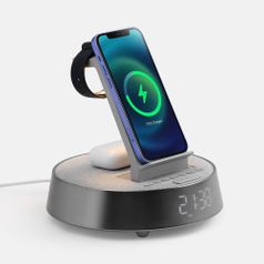 Bluetooth-колонка с беспроводной зарядкой и часами netEnergy (серый)