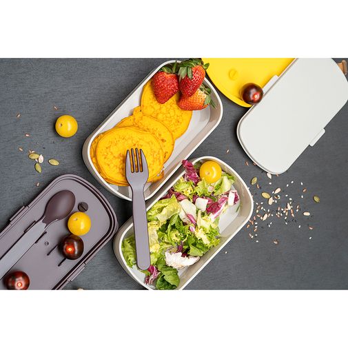 Ланч-бокс с приборами Food Time серый (1 л) Ланч-бокс с приборами Food Time серый (1 л)