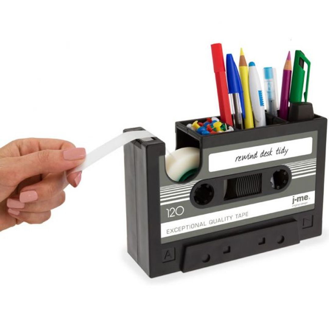 Настольный органайзер Кассета Rewind Desk Tidy (Черный с серым) Использование держателя для скотча Настольный органайзер Кассета Rewind Desk Tidy (Черный с серым) Использование держателя для скотча