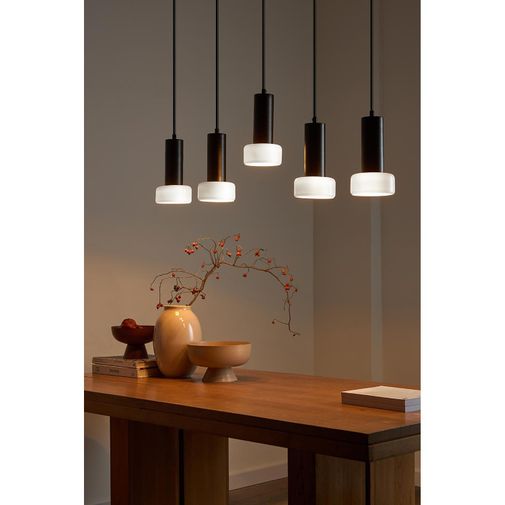 Светильник подвесной каскадный Fungus, 15х25 см, 5 плафонов, белый/черный