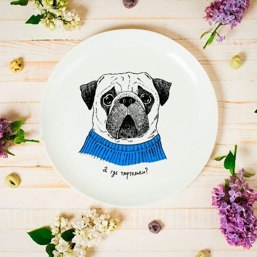 Тарелка Мопс А где тяфтельки Тарелка Мопс А где тяфтельки