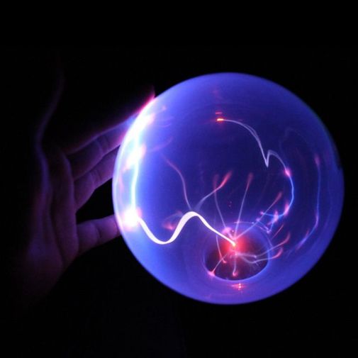 Плазменный шар 15 см с голубой подсветкой