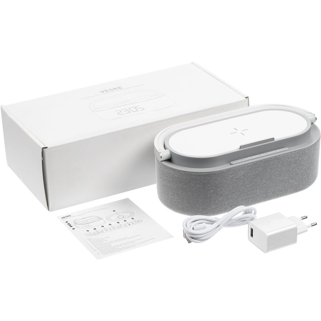 Колонка с часами и беспроводной зарядкой Veske (Серая)