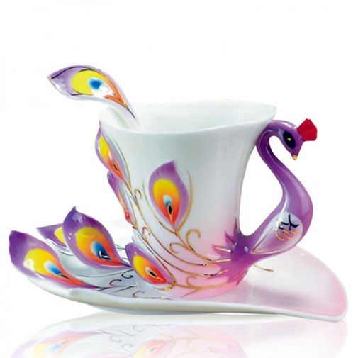 Кружка с блюдцем и ложкой Жар-птица (Фиолетовая) Кружка с блюдцем и ложкой Жар-птица (Фиолетовая)