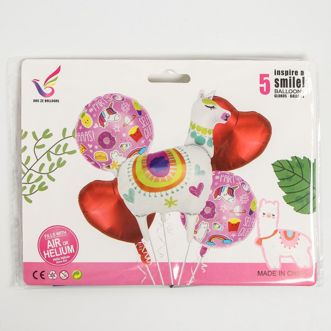 Букет из шаров Лама с сердцами (5 шаров) Букет из шаров Лама с сердцами (5 шаров)