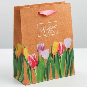 Подарочный пакет С 8 марта Тюльпаны (23 × 27 × 8 см)