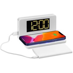 Часы настольные с беспроводным зарядным устройством Pitstop (белый)