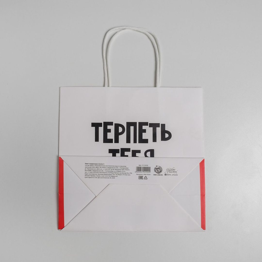 Подарочный пакет Терпеть тебя не могу (22 х 22 х 11 см)