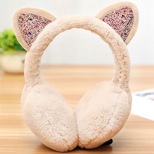                                      Меховые наушники Кошачьи ушки (Бежевый)