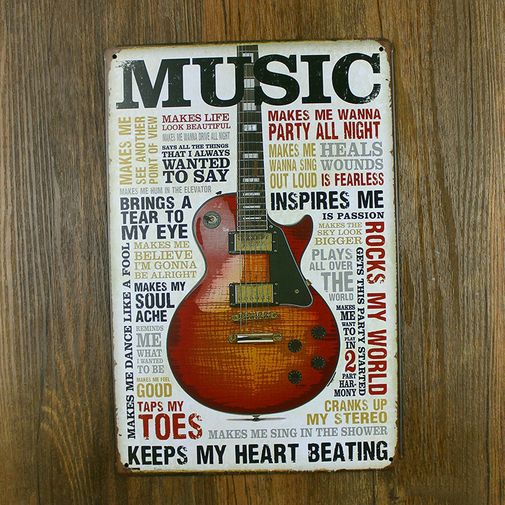 Металлическая табличка Music Keeps My Heart Beating