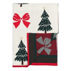 Плед из хлопка с новогодним рисунком Christmas Bows из коллекции New Year Essential, 130x180 см