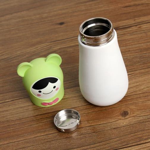 Кружка-термос Мишка Bear (Белый с зеленым) Крышка и ситечко отдельно Кружка-термос Мишка Bear (Белый с зеленым) Крышка и ситечко отдельно