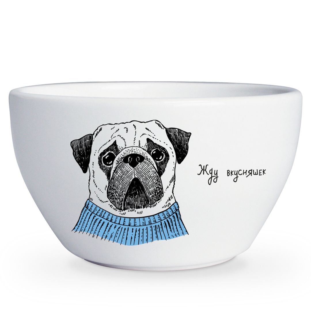 Тарелка глубокая Мопс Жду вкусняшек Тарелка глубокая Мопс Жду вкусняшек